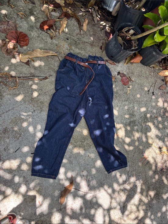 Zara Denim - Zara Dark Blue Denim Paperbag Waist Jeans with Brown Belt